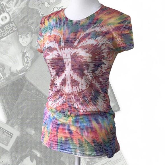 Vintage 90’s Rainbow Tie-Dye Short Sleeve Butterfly Peace Sign Graphic Tee / Top - Picture 1 of 6